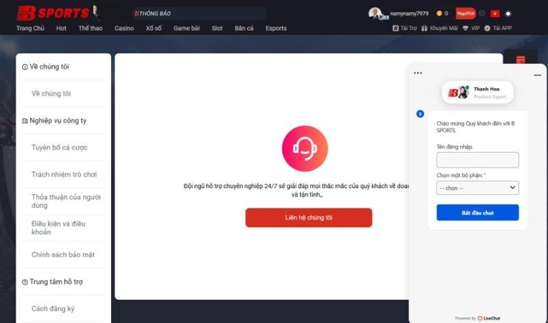 Sử dụng live chat để nhanh chóng kết nối với nhà cái 